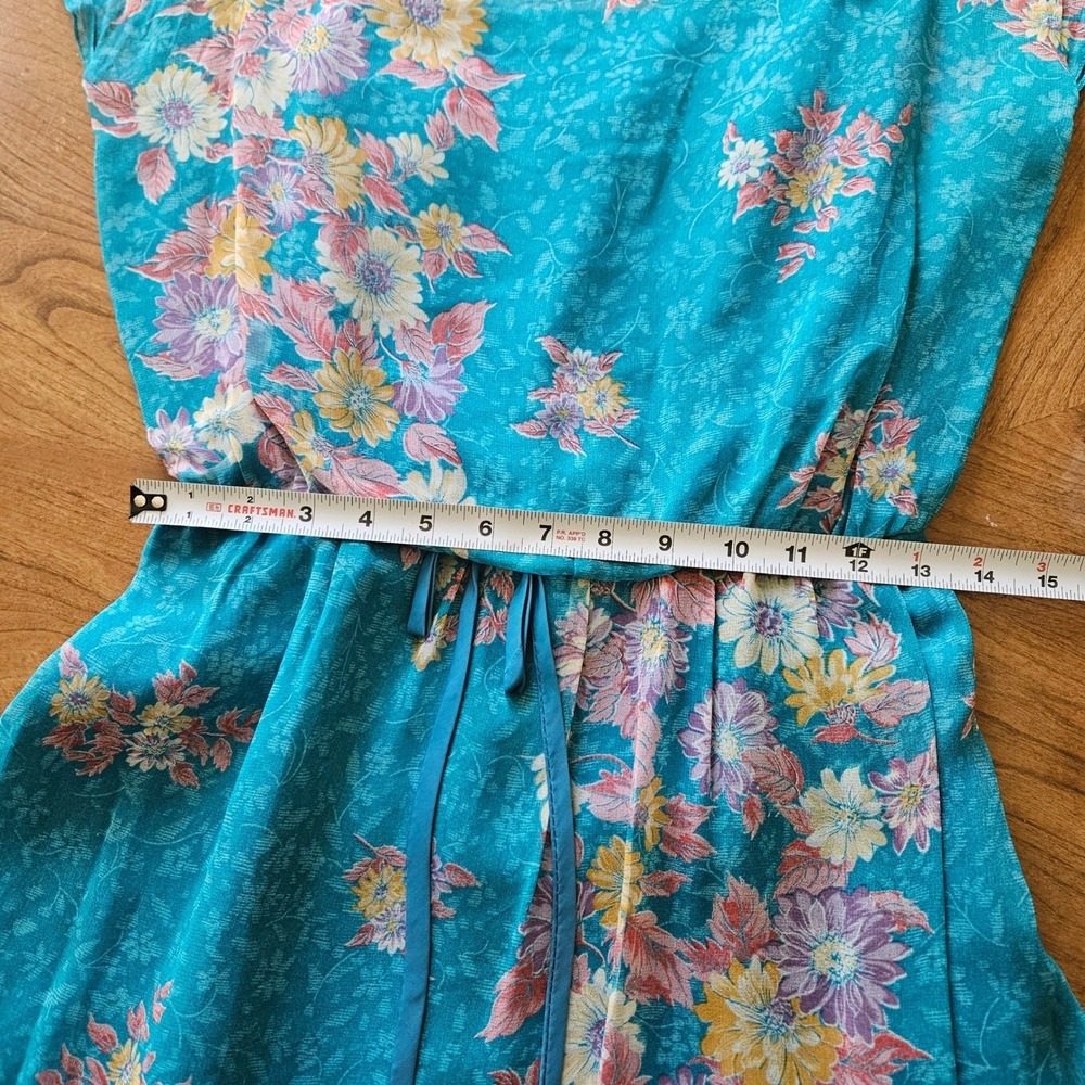 Vintage 70s Floral Midi Dress ILGWU Union Made Sheer Overlay Blue S/M - Picture 8 of 8